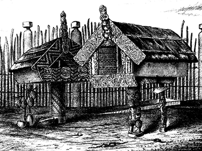 Early Maori building drawing