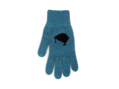 Blue Possum Merino Gloves with Kiwi Outline